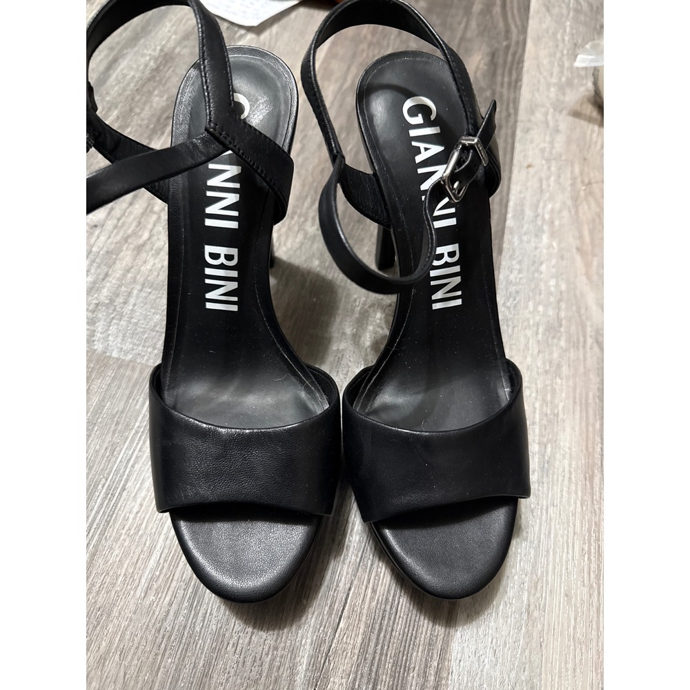 Gianni Bini Black Leather Platform Stiletto Ankle Strap Heels Size 9M
